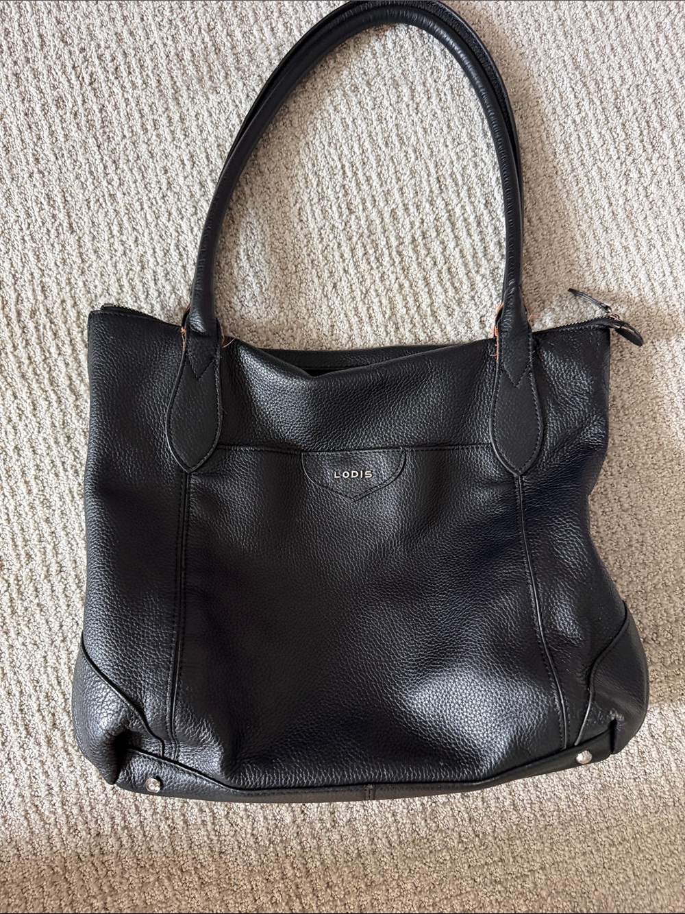 Lodis Black Pebbled Leather Shoulder Tote